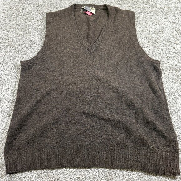 Ferranti Vintage 100% Lambswool Sweater Vest Coffee Brown Cottagecore Grandpa M - Picture 1 of 7